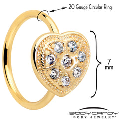 20G 5/16 Clear Gem Gold Tone Ultra Luxe Heart Nose Hoop