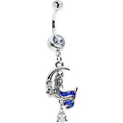 Clear Gem Floral Mermaid Moon Dangle Belly Ring
