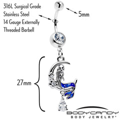 Clear Gem Floral Mermaid Moon Dangle Belly Ring