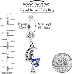 Clear Gem Floral Mermaid Moon Dangle Belly Ring