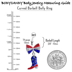 Red Blue Clear Gem Bow Cowboy Boot Patriotic Dangle Belly Ring
