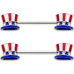 14G 9/16 Patriotic Top Hat Barbell Nipple Ring Set