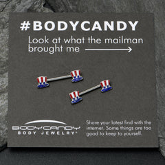 14G 9/16 Patriotic Top Hat Barbell Nipple Ring Set
