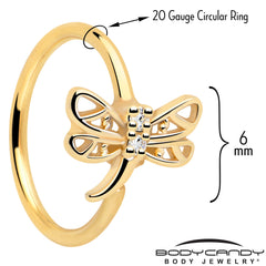 20G 5/16 Clear Gem Gold Tone Filigree Dragonfly Nose Hoop