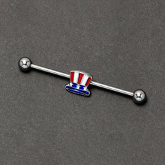 14G Patriotic Uncle Sam Top Hat Industrial Barbell 38mm