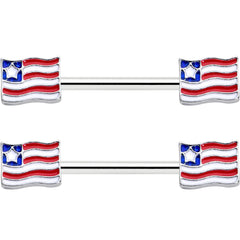 14G 9/16 Patriotic Flag Barbell Nipple Ring Set