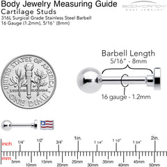16G 1/4 Patriotic Flag Cartilage Tragus Earring