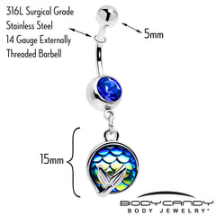 Blue Gem Mermaid Dark Blue Scale Tail Dangle Belly Ring