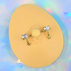 14G 9/16 Clear Gem Gold Tone Starry Heart Dangle Nipple Ring Set