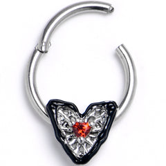 16G 3/8 Red Gem Captured Heart Hinged Segment Ring