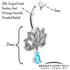 Clear Blue CZ Gem Fashion Flower Lotus Flower Dangle Belly Ring