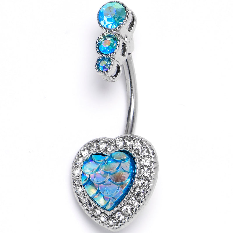 Blue Gem Mermaid Scale Heart Double Mount Belly Ring