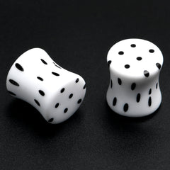 White Acrylic Retro Dots Black Double Flare Plug Set  6mm to 20mm Sizes