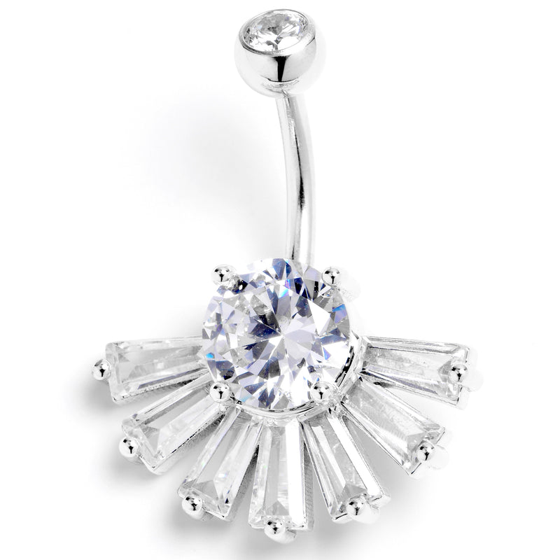 Clear CZ Gem Deco Elegance Fan Belly Ring