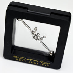 14G Clear Gem Scrolling Elegance Industrial Barbell 38mm