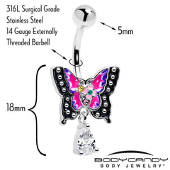 Clear Yellow Green Gem Exotic Butterfly Dangle Belly Ring