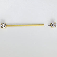 14G Clear Gem Gold Tone Internally Threaded Industrial Barbell 38mm