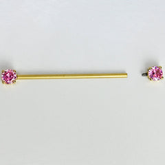 14G Pink Gem Gold Tone Internally Threaded Industrial Barbell 38mm