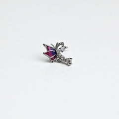 20G 7mm Clear Gem Purples Dazzling Butterfly L Shape Nose Ring