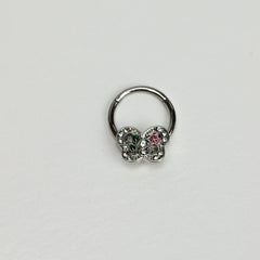 16G 3/8 Clear Pink Gem Floral Butterfly Style Hinged Segment Ring