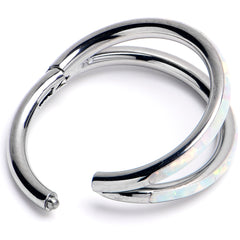 16G 3/8 White Synthetic Opal ASTM F-136 Implant Grade Titanium Double Hinged Segment Ring