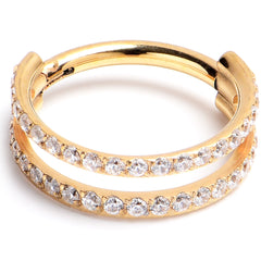 16G 3/8 Cubic Zirconia Gold PVD ASTM F-136 Implant Grade Titanium Double Hinged Segment Ring