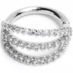 16G 5/16 Clear CZ Gem Faux Triple Hoop Closure Ring
