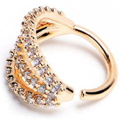 18G 5/16 Clear CZ Gem Gold Tone Faux Triple Hoop Closure Ring