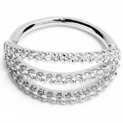 18G 3/8 Clear CZ Gem Faux Triple Hoop Closure Ring