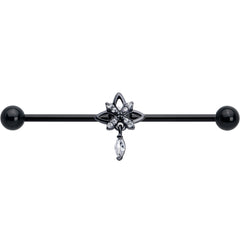 14G Clear CZ Gem Black Gothic Star Dangle Industrial Barbell 38mm
