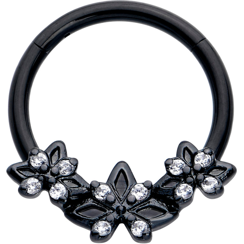 16G 3/8 Clear CZ Gem Black Gothic Star Trio Hinged Segment Ring