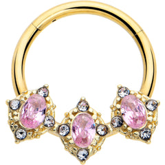 16G 3/8 Pink Tourmaline Gold Tone Wondrous Trio Hinged Segment Ring