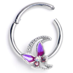 16G 3/8 Purple Gem Butterfly Purple Beauty Hinged Segment Ring