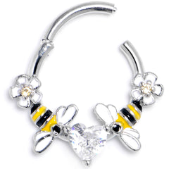 16G 3/8 Clear CZ Gem Bee Heart Flower Love Hinged Segment Ring
