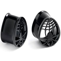 Black Spider Web Double Flare Teardrop Tunnel Plug Set Sizes 8mm to 16mm