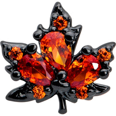 16G Orange CZ Gem Black Autumn Leaf Flat Back Earring