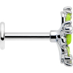 16G Clear CZ Gem Go Green Flower Flat Back Earring