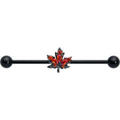 14G Orange CZ Gem Black Autumn Leaf Industrial Barbell 38mm