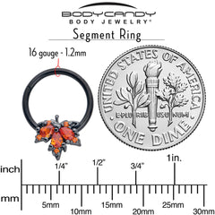 16G 3/8 Orange CZ Gem Black Autumn Leaf Hinged Segment Ring