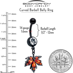 Orange CZ Gem Black Autumn Leaf Dangle Belly Ring