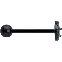 Red CZ Gem Black Scroll Moon Heart Barbell Tongue Ring