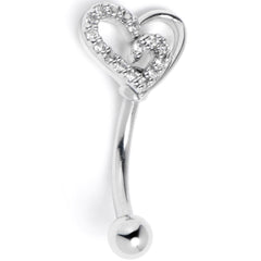 16G 5/16 Clear Gem Asymmetrical Heart Curved Eyebrow Ring