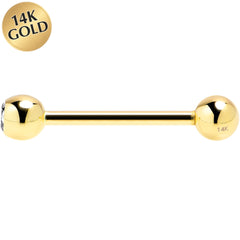 14G 5/8 Cubic Zirconia Solid 14k Yellow Gold Straight Barbell