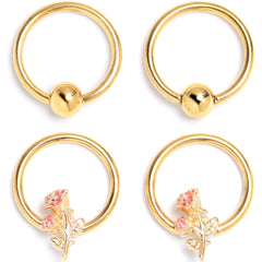 16G 3/8 Gold Tone Regal Rose BCR Captive Ring Set of 4