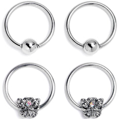 16G 3/8 Aurora Gem Butterfly Ornate BCR Captive Ring Set of 4