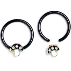 16G 3/8 Clear Gem Black Mushroom BCR Captive Ring Set of 4