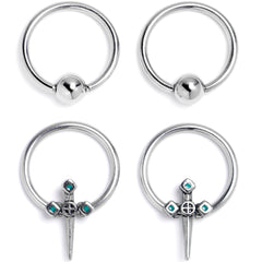 16G 3/8 Dagger Design Green BCR Captive Ring Set of 4