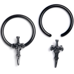 16G 3/8 Black Medieval Sword BCR Captive Ring Set of 4