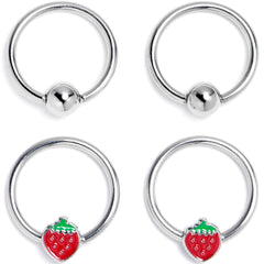16G 3/8 Strawberry Red BCR Captive Ring Set of 4
