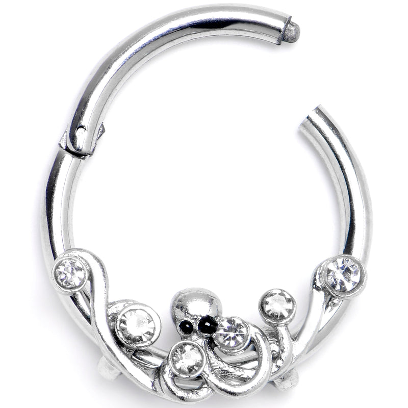 16G 3/8 Clear Gem Scrolling Elegance Hinged Segment Ring